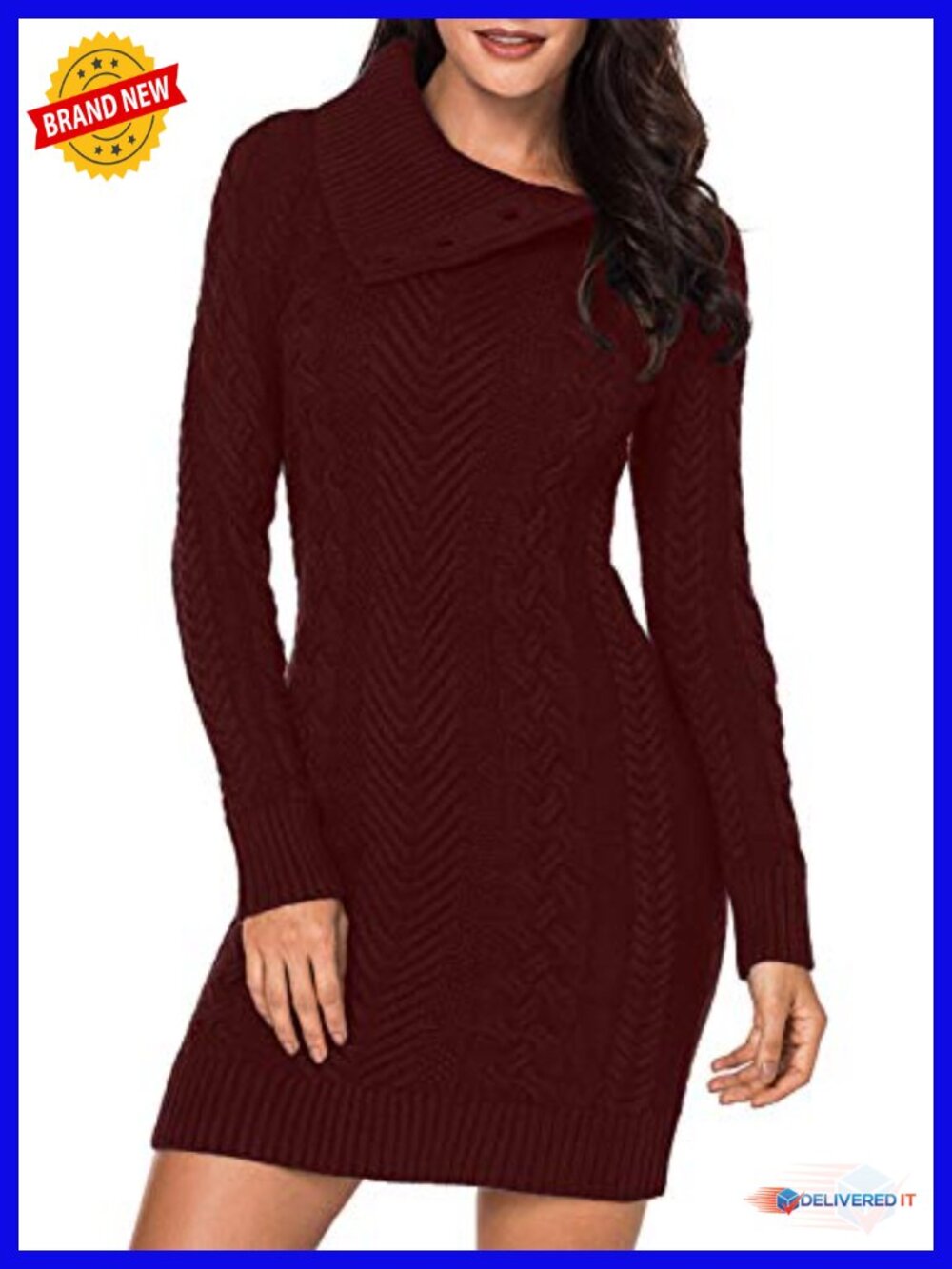 Chunky Cable Knit Turtleneck Sweater Dress Slim Fit Long Sleeve Pullover